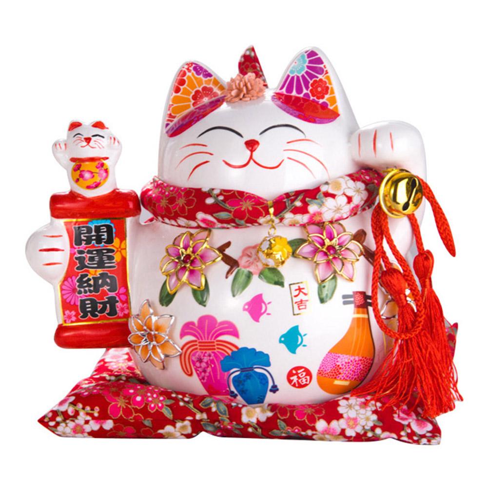 

9-дюймовая керамическая счастливая кошка-копилка, удача, кот, ресторан, приветственный манящий кот, скульптура, украшения для кассового аппарата