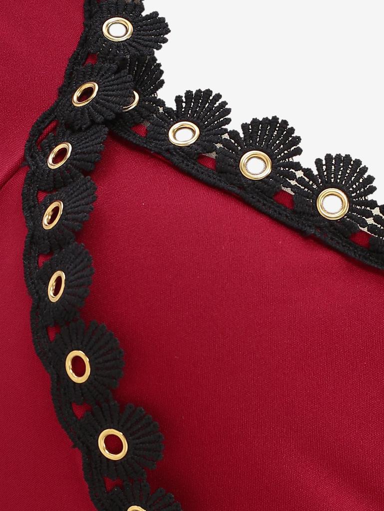 Rosegal Plus Size Pentagram Zipper Lace Trim Grommets Hooded Coat