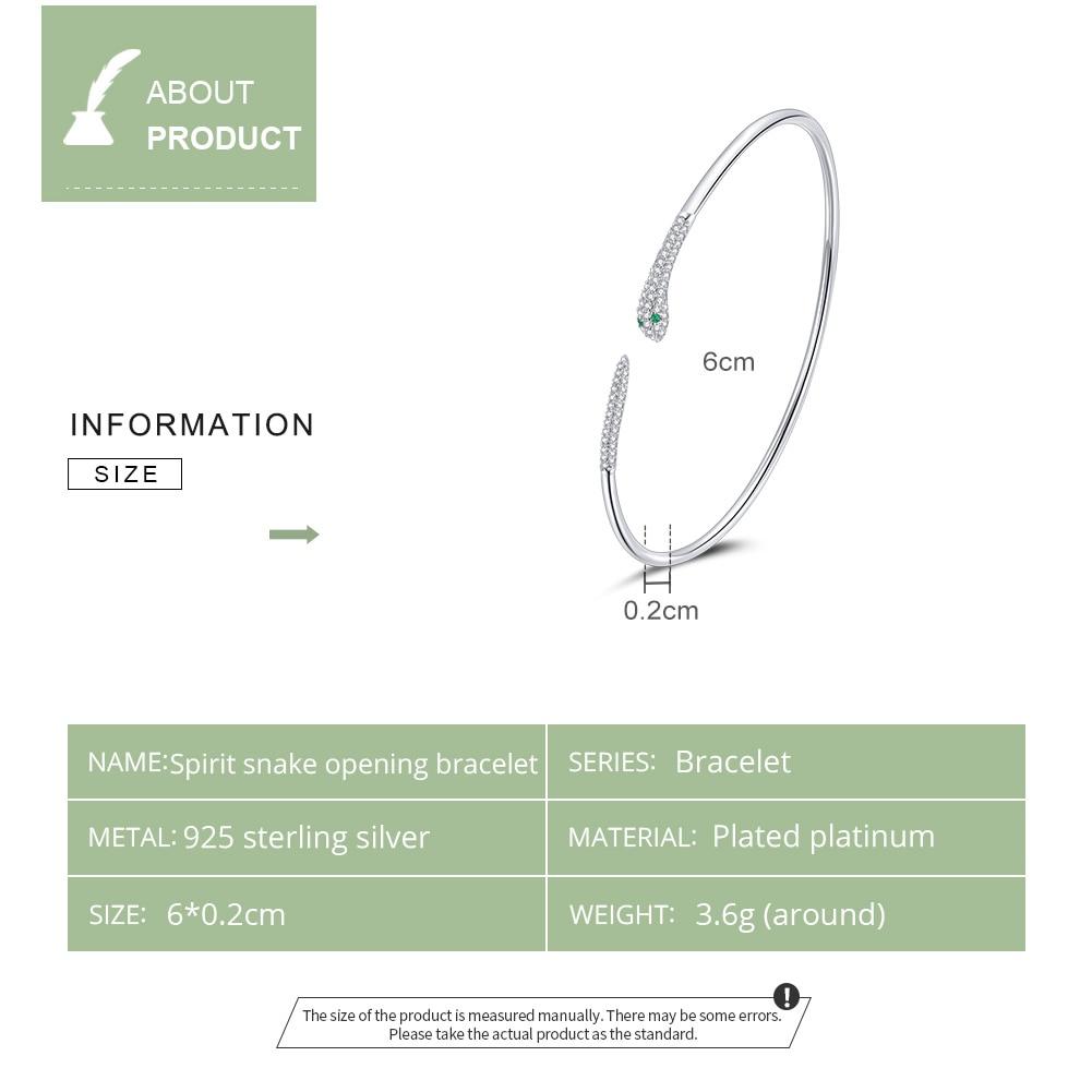 Bamoer Silver Snake Opening Bracelet 925 Sterling Silver Spirit Snake Bangle Bracelet Gift For Women Engagement Jewelry Scb206