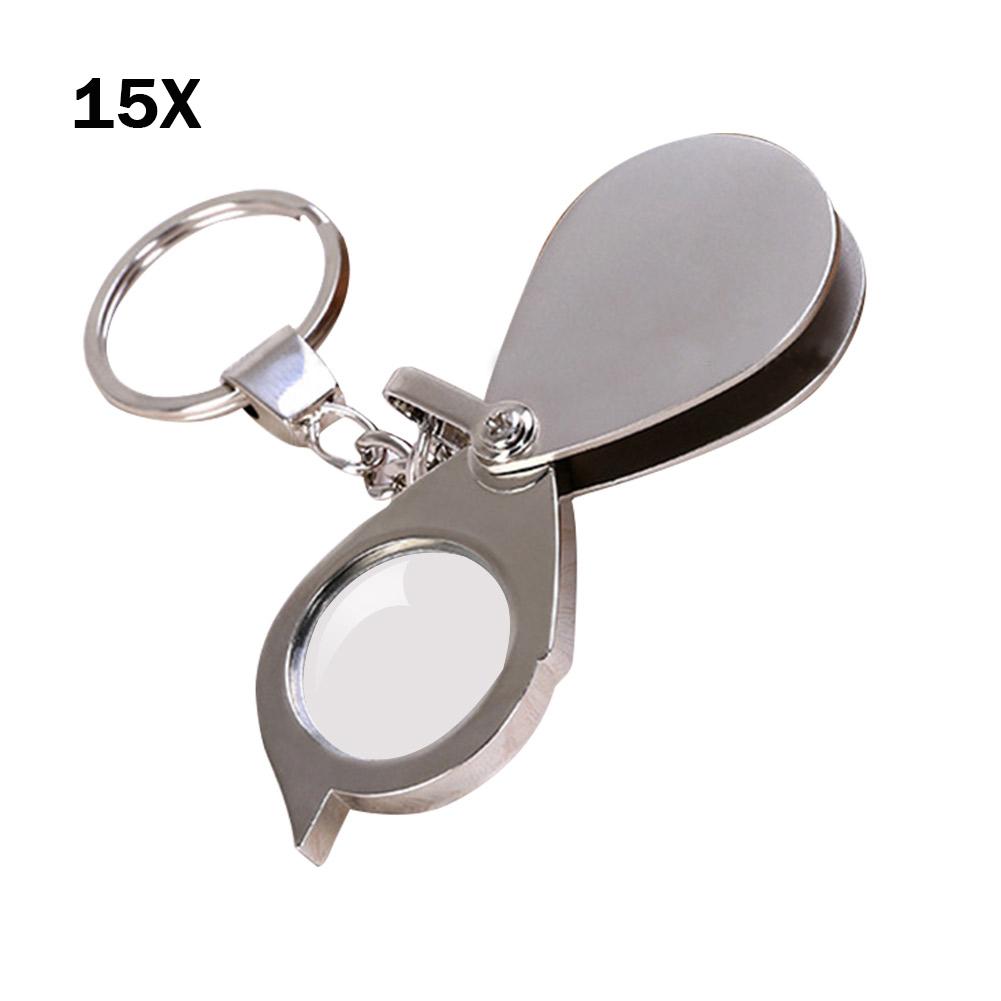15X Portable Folding Key Ring Mini Magnifier Key Chain Magnifying Durable Glass Loupe Pocket Tool Holiday Gift Supplies New