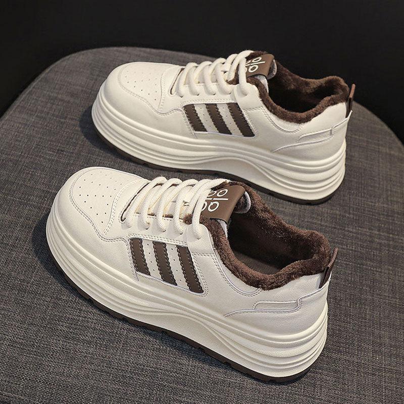 Leather Little White Shoes Women's Velvet Cotton Shoes Autumn and Winter New Shoes Versatile Platform Casual Shoes Muffin Sports Shoes