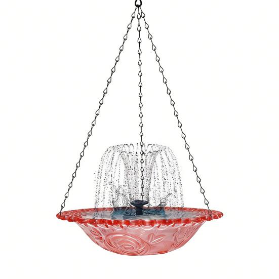 Solar Cascade Fountain Birdbath Solar Powered Fountain Bird Bath Hanging Glass Bowl Birdbath Attracts Wild Birds Hummingbirds for Outdoor Garden Yard