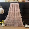 Elegant French Ruffled Multi-layered A-line Fluffy High-waisted Pleated Skirt for Women - Autumn 2025 Collection