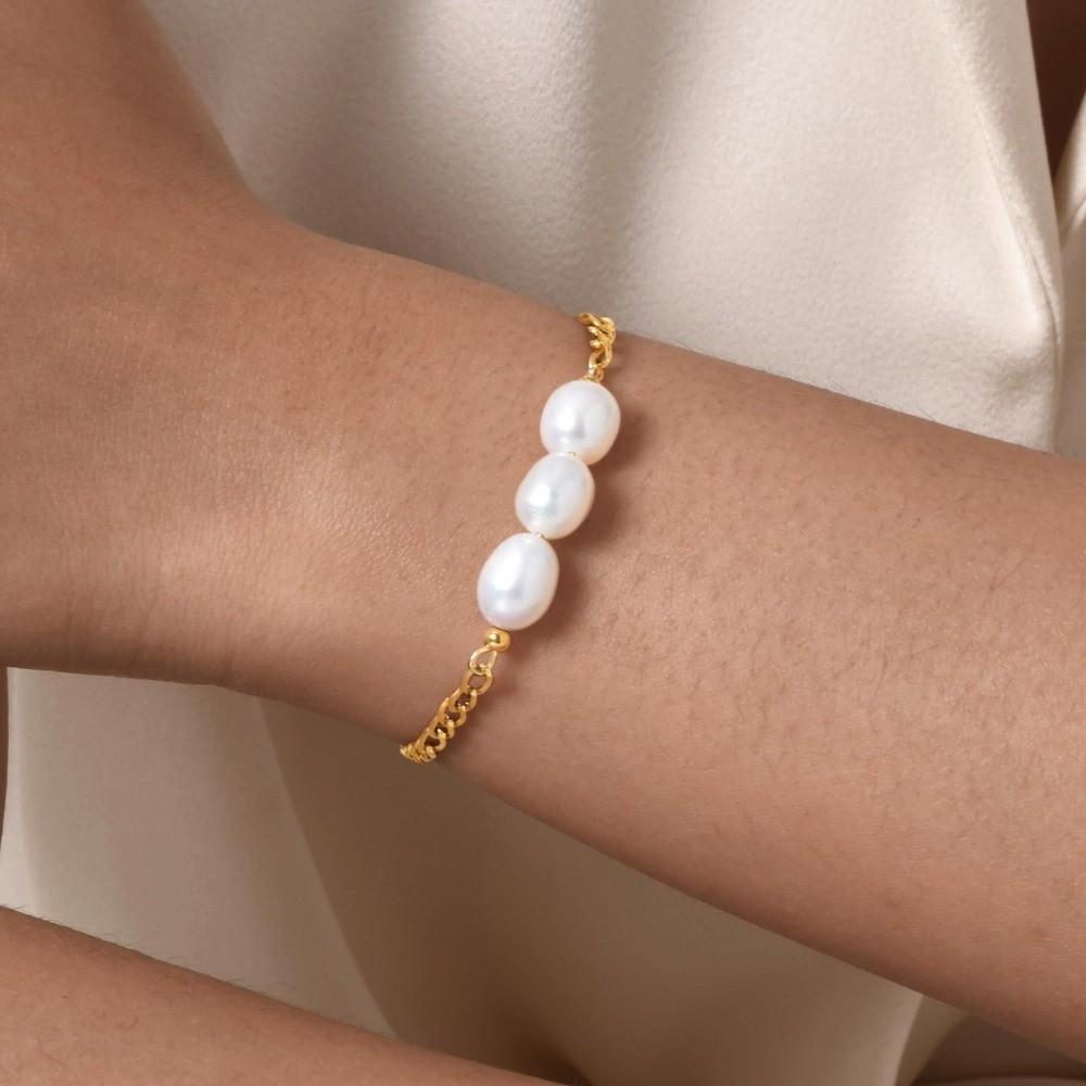 Adjustable Clasp Gold Plated Bracelet Elegant Chain Bracelet New Pearl Bracelet  Women Jewelry