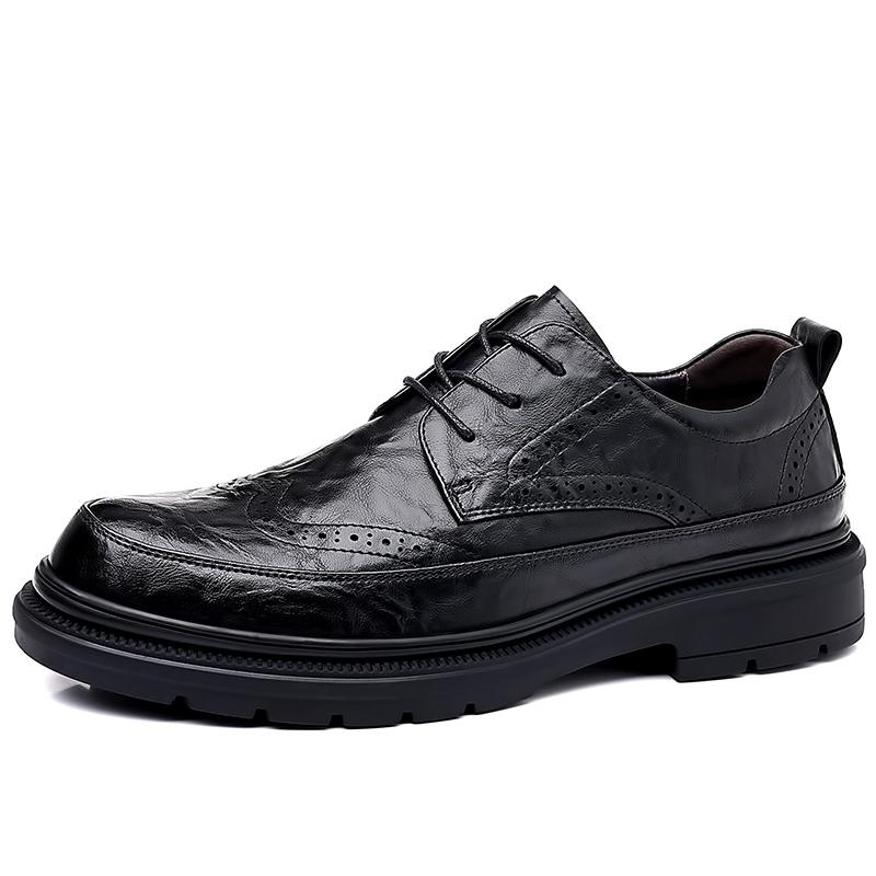 

2024 Туфли на платформе для мужчин Кожаные туфли Деловые туфли Универсальная повседневная износостойкая обувь Chaussure Homme 44 чёрный