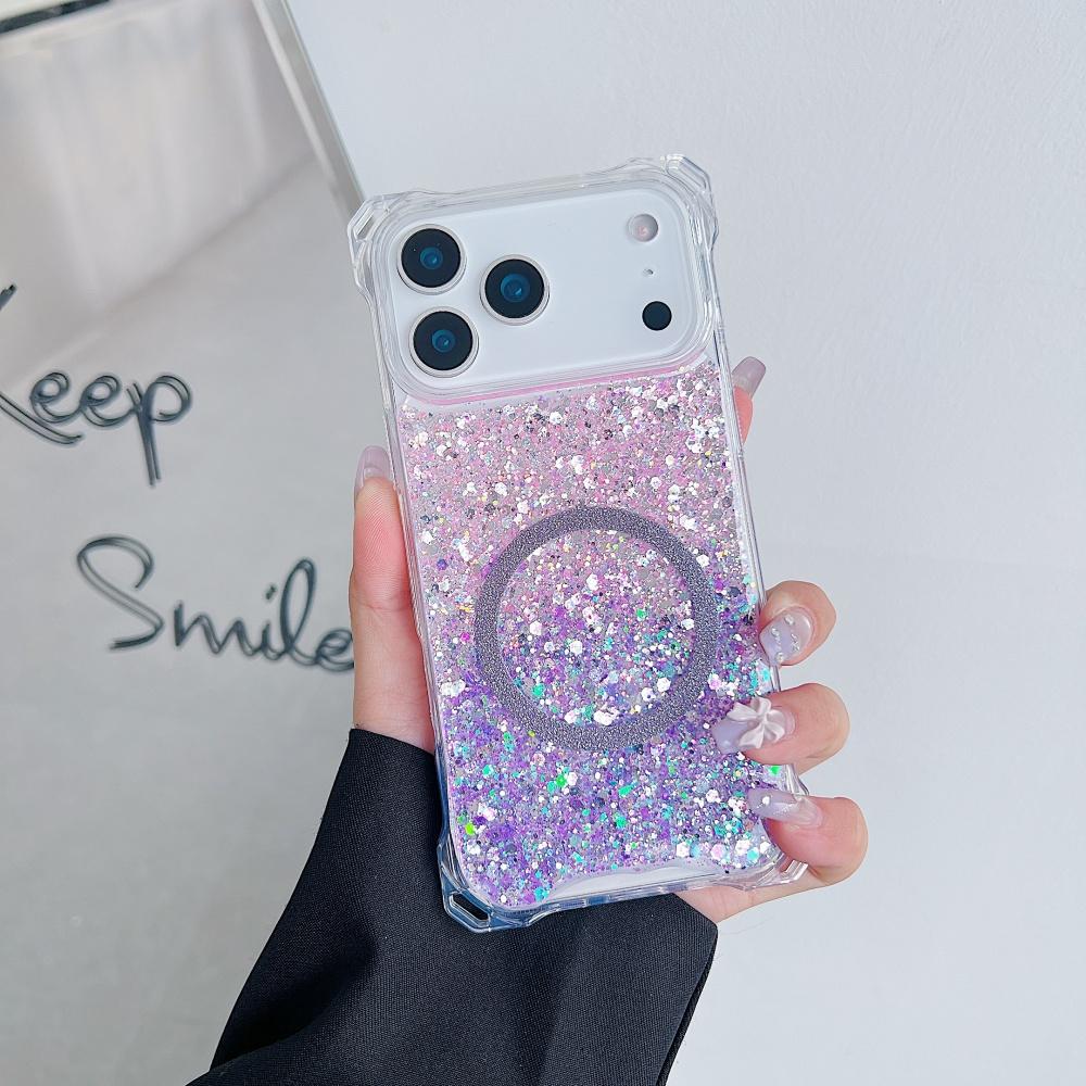 

Glitter Lanyard For Magsafe Magnetic Phone Case For iPhone 17 Air 16 E 15 14 13 12 11 Plus Pro Max Corner Antifall Airbag Cover iPhone Air