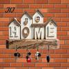 Vintage Campervan Wall Art Wooden Key Holder Rack, Camping RV Pattern Rack with 4 Hooks, Hook for Home 2D Farmhouse Mount Organizer Entryway