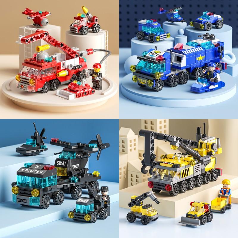 READY STOCK Mini 6 In 1 Building Blocks DIY Educational Play for Children Police Airplane&fire Truck&castle Model Building Blocks