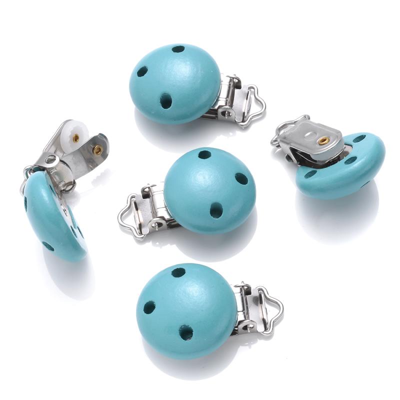 10Pcs Baby Pacifier clips 30mm Round Wooden Dummy Nipple Holder Clip for DIY Nursing Pacifier Chain Teething Toy Accessories