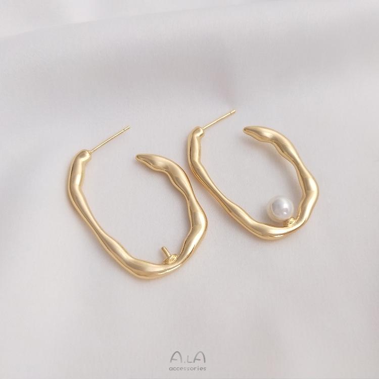 

14K Gold-Filled U-Shaped Pearl Stud Earrings with S925 Silver Needle
