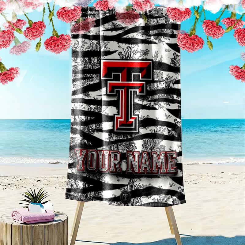 Name Custom Texas Tech Print Beach Towel, Large Soft Quick Dry Towel for Beach Camping Swimming