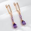 Boucles d'oreilles pendantes en zircon naturel violet brillant pour femmes Tendance Couleur or rose Mariage de mariée Bijoux fins Cristal Cadeau