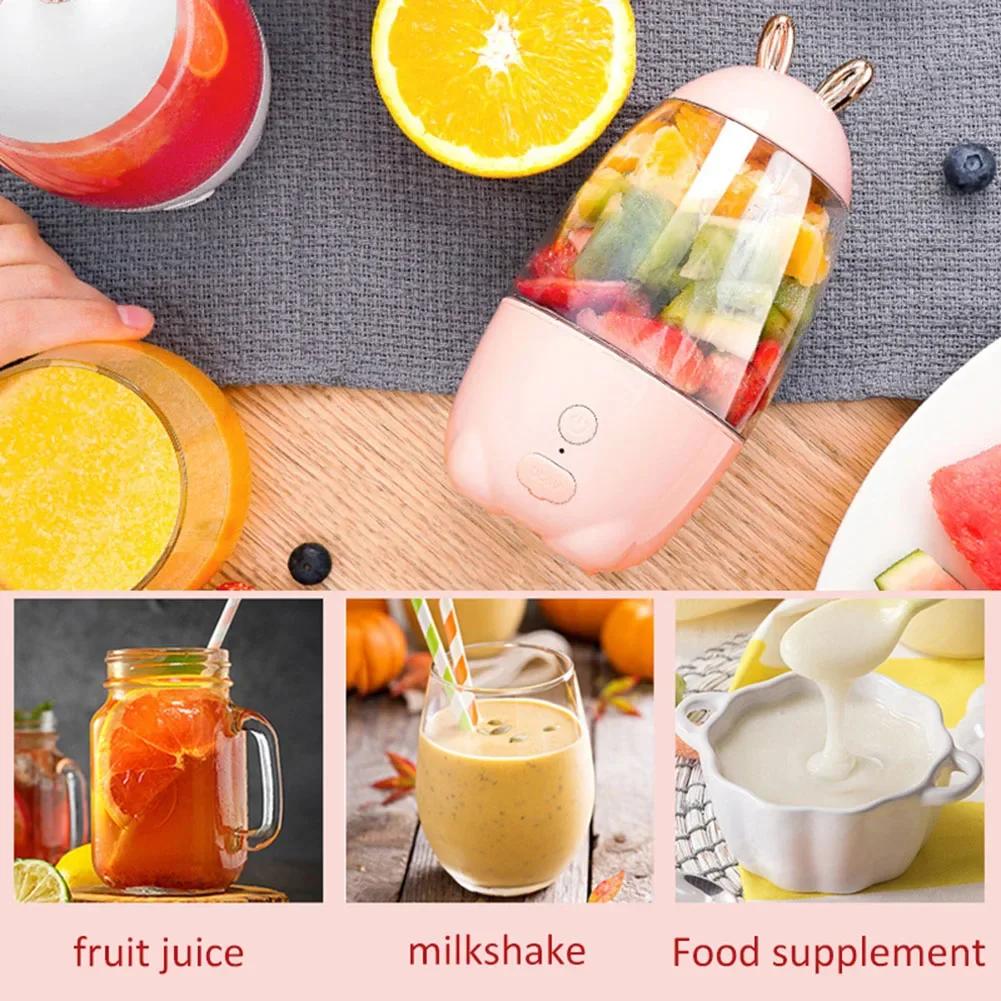 Portable Mini Size Fruit Juicer, Household Portable USB Rechargeable Juicer Cup, Fruit Blender Mixer, Lovely Rabbit Dropshipping