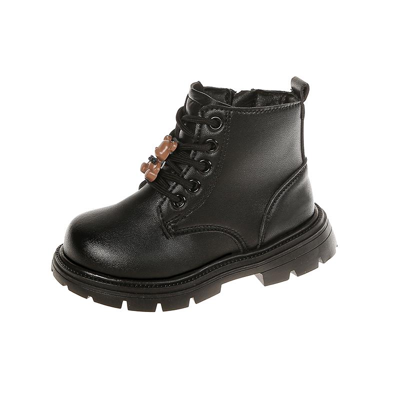 Children Fashion Boots Girls Leather Short Boots Retro Kids Ankle Boots with Bear Doll Anti-Slippery Spring  Autumn 2024 New