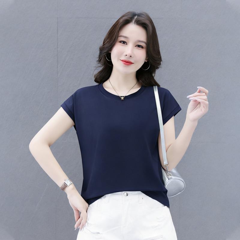 Simple Round Neck Short Sleeved T-shirt for Women's Summer Style, Slimming Base T-shirt