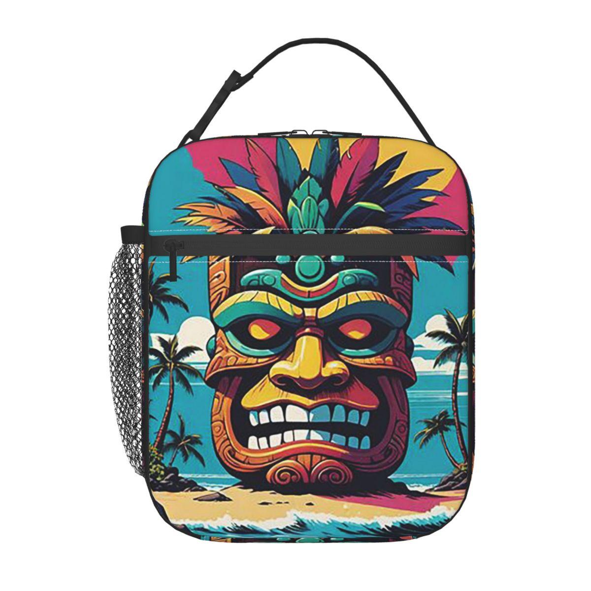 

Bronze Cartoon Tribal Face Insulated Lunch Bag for Women Kids Leakproof Food Boxes Thermal Lunch Box Tote One Size