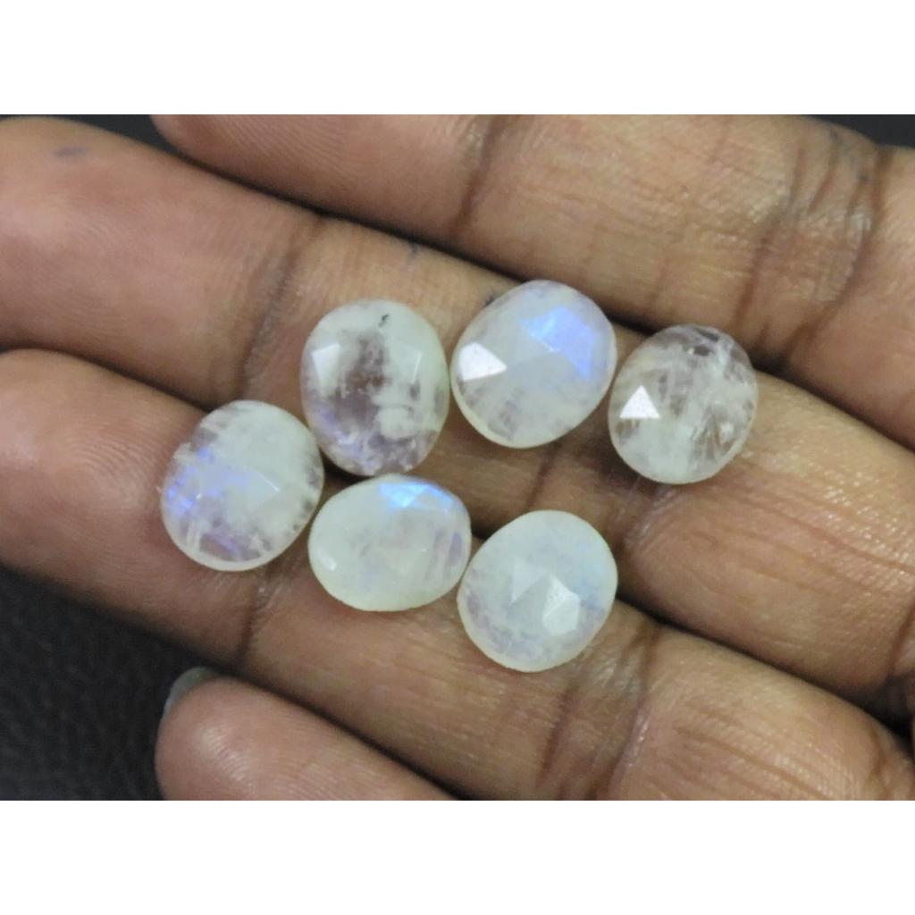 10X12MM Natural Rainbow Moonstone Checker Cut Oval Cabochon Gemstone 6PcsLot C-1780