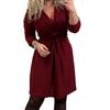 2024 Autumn/Winter European & American Style V-Neck Waist-Hugging Long-Sleeve Dress for Women
