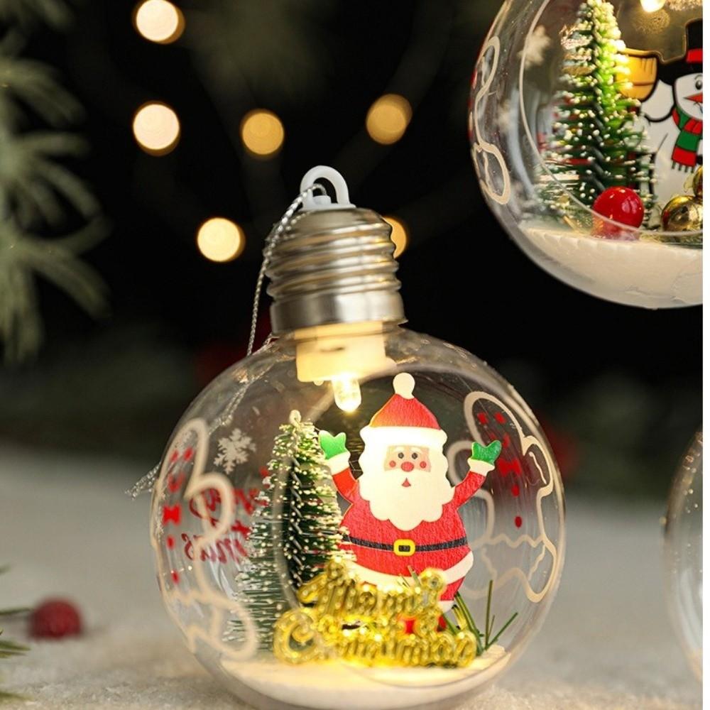 Transparent Christmas Ball Plastic Material Cartoon Design Christmas Tree Pendant Light Feature Elk Pattern Santa Claus Pendant