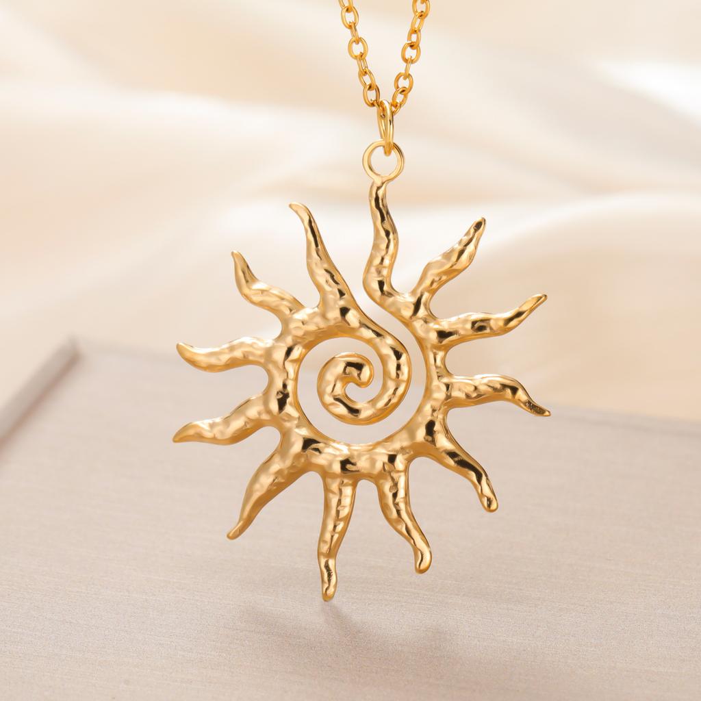 My Shape Stainless Steel Sun Pendant Necklaces for Women Men Vintage Gold Plated Choker Daily Jewelry Fashion Accessories Gifts