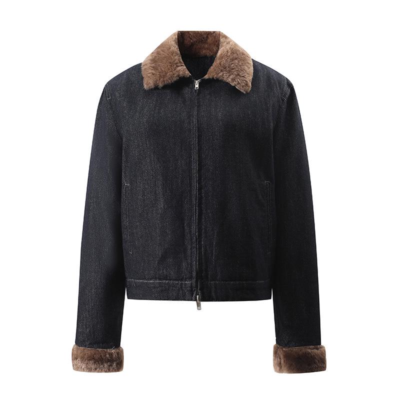 

Желтая клетчатая стеганая джинсовая пэчворк шерстяная куртка с лацканами 5039 Small