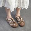 Johnature Retro Runde Zehen Atmungsaktive Mesh Sport-Sandalen Echtes Leder Leichte Damen Schuhe