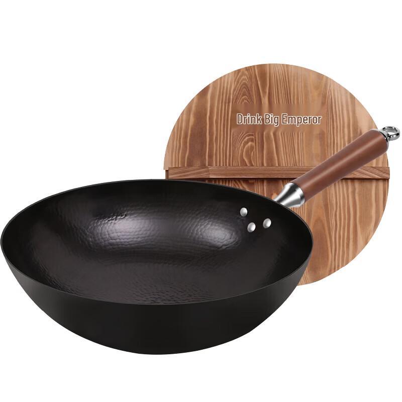 COOKER KING 32cm Hand-Forged Wrought Iron Round Bottom Wok