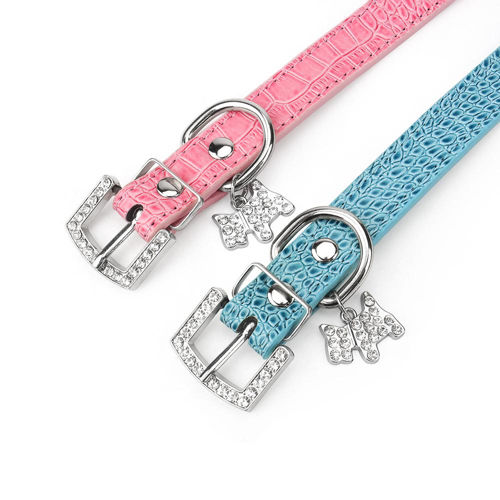 Small Durable Dog Collar PU Leather Padded Pet Collars with Puppy Pendant & Rhinestone Buckle for Small Medium Large Dogs & Cats