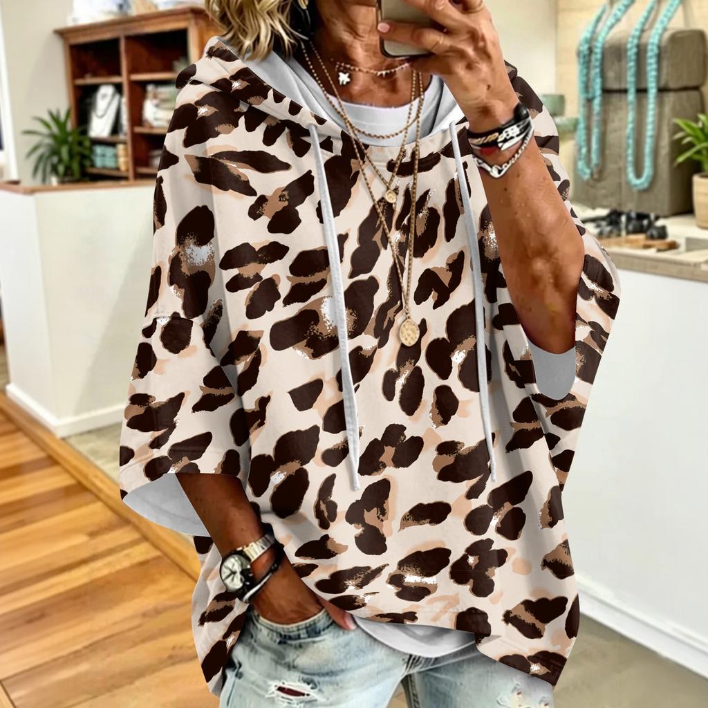 Women's Drawstring Hoodie Retro Floral Print Loose Fit Casual Sweatshirt