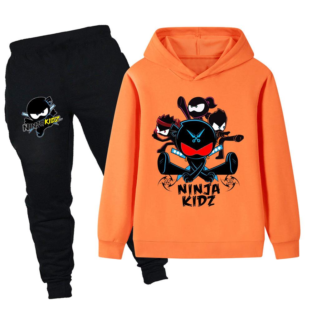 PB1170 Kids Boys Girls NINJA KIDZ Print Outdoor Long Sleeves Hoodie Pants Outerwear Sets