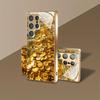 Gold-plated tempered glass phone case, compatible Galaxy S26 S25 S24 S23  S22 Ultra Plus. Adorned with elegant gold coin pattern