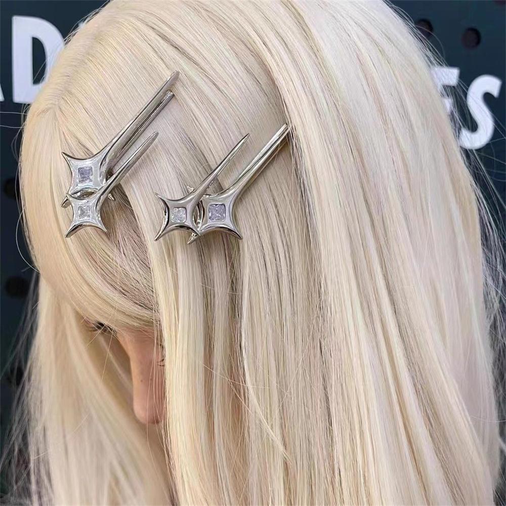 Shiny Cool Hair Pins Star Y2k Hairpin Silver Hair Clip Metal Barrettes Cute Decorative Bobby Pins Hair Accessories for Women