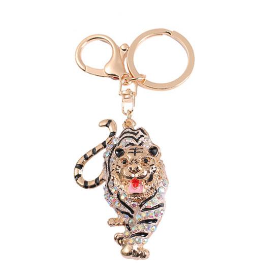 Keychain Pendant Sparkling Rhinestones Tiger Shape Charm Key Chain Strong Lobster Clasp Multi-Functional Key Holder