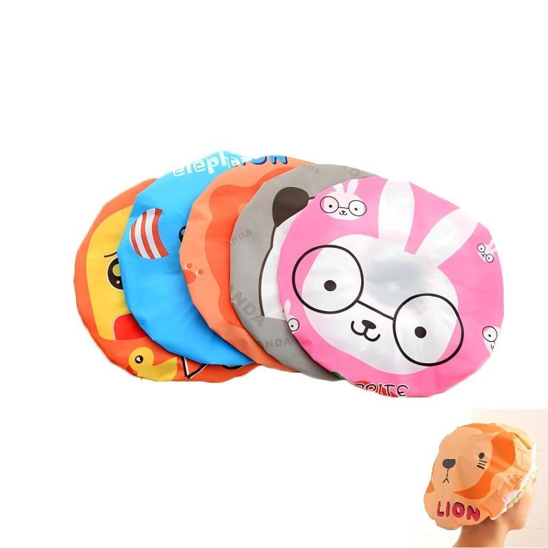 Cartoon Pattern Shower Cap Soft Lace Elastic Edged Waterproof Reusable for Bath SPA Sauna Women Girls Daily Use