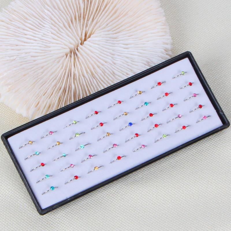 

1 Box of stainless steel nose ring with crystal zirconium nose stud piercing accessories