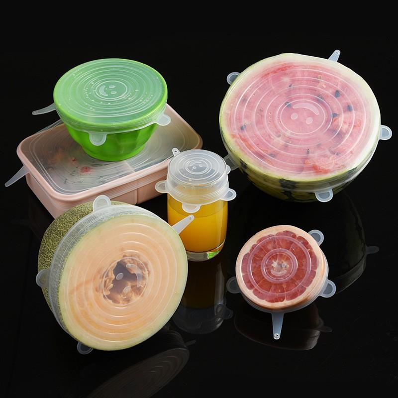 6PCS Food Cover Adjustable Elastic Silicone Cap Reusable Kitchen Utensil Storage Airtight Food Packaging Lids Accessories