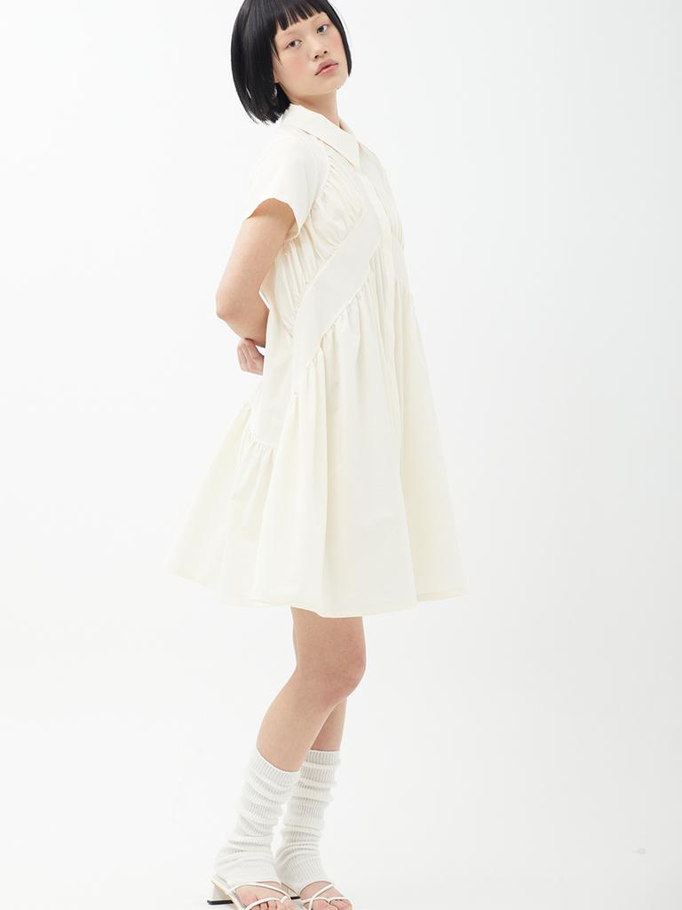Es Mier Pleated Dress (Ivory)
