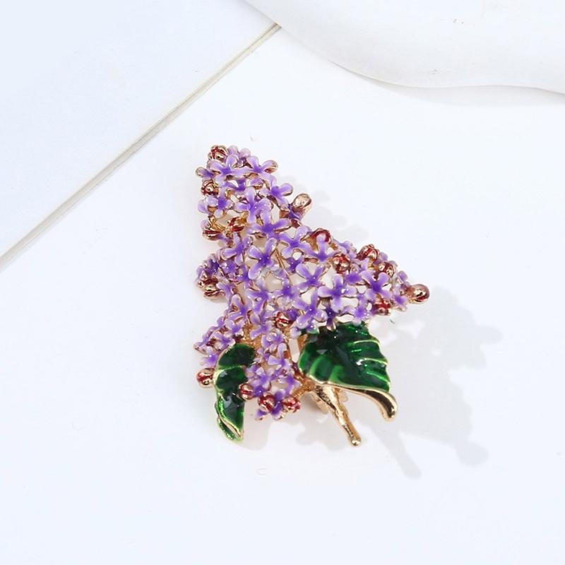 Portable Enameled Purple Lilacs Pin for Formal Event Sturdy Metal Ornament With Intricate Detailing