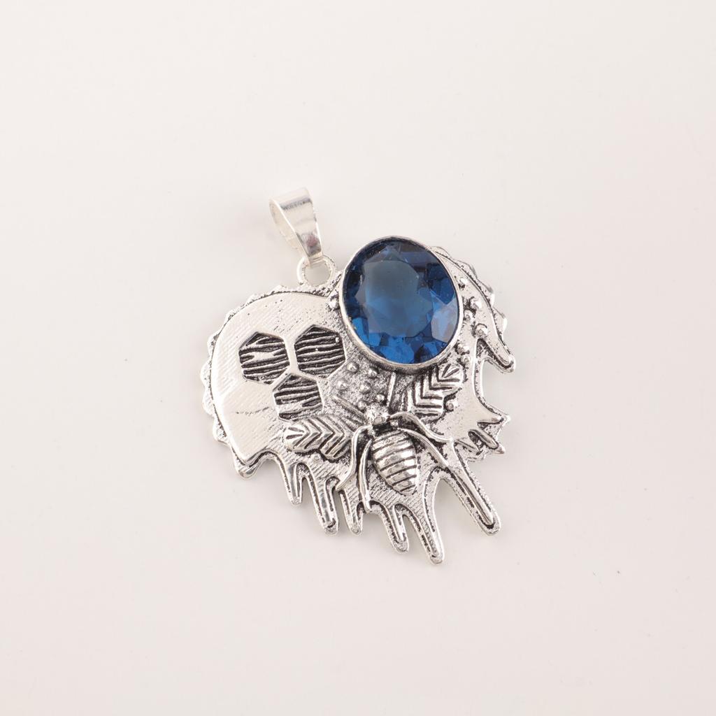 Natural London Blue Topaz Gemstone 925 Sterling Silver Handcrafted Pendant 1.49" CP-28-3