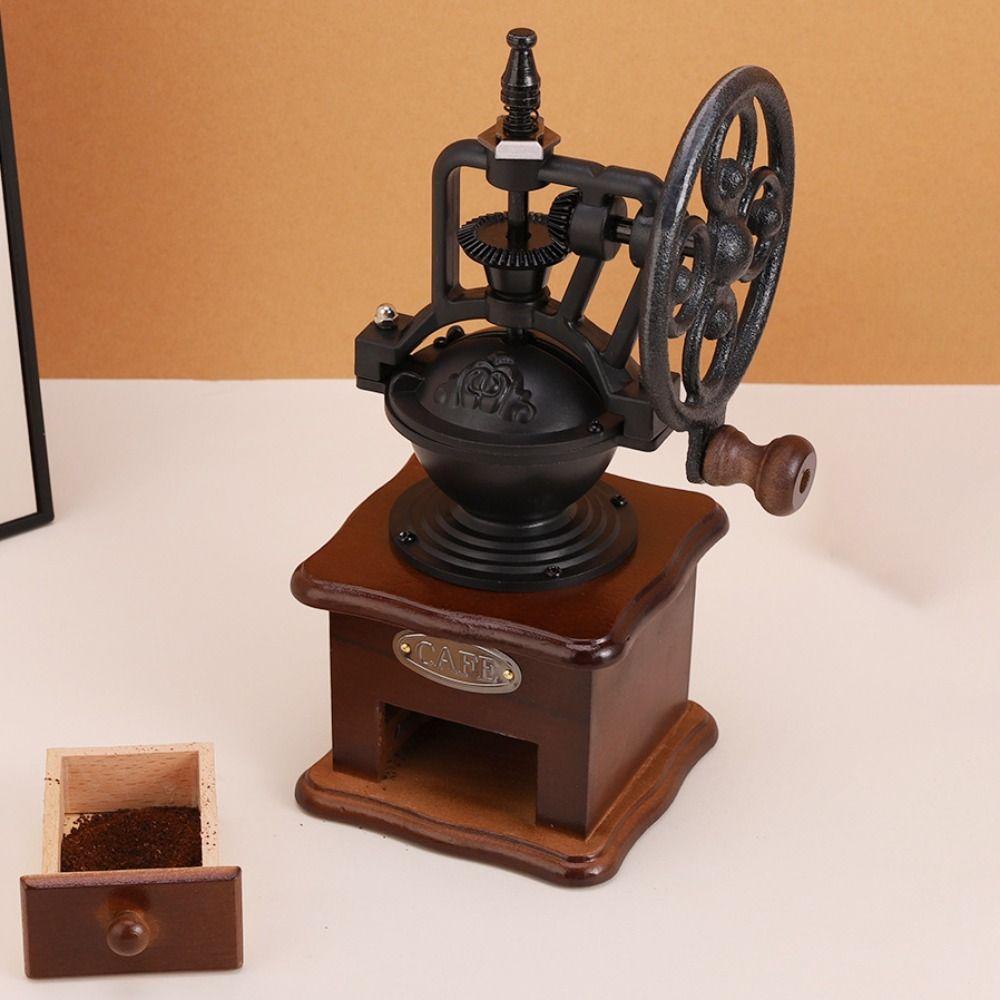 Wood Coffee Mill Burr Hand Cranked Coffee Grinding Machine Vintage Coffee Bean Grinder  Gift