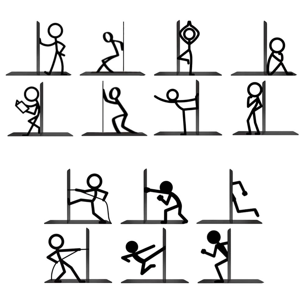 1Pair Stick Figure Metal Bookends Iron Art Desktop Decorative Bookend School Office Supplies