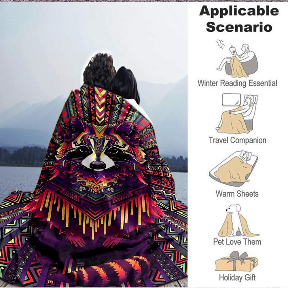 1pc Raccoon Vibrant Print Blanket - Lightweight Flannel Throw Blanket For Sofa, Bed, Living Room, Office, Outdoor Travel, Camping, Soft All-Season079
