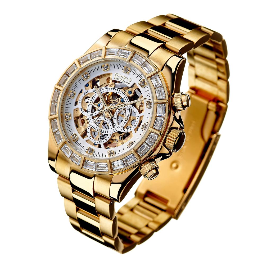 [Daniel & Douglas] Automatic Mechanical Watch DD8802DG-WH3, Gold & White, Men's