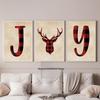 Vintage Joy Christmas Holiday Deer Red Plaid Style Art Poster Canvas Painting Wall Prints Picture for Living Room Home Deco