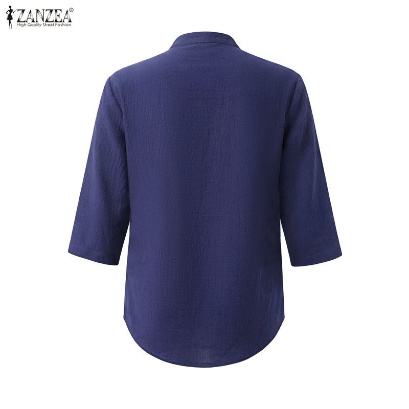 ZANZEA Women Casual V-Neck Solid Color Loose 3/4 Sleeve Blouse