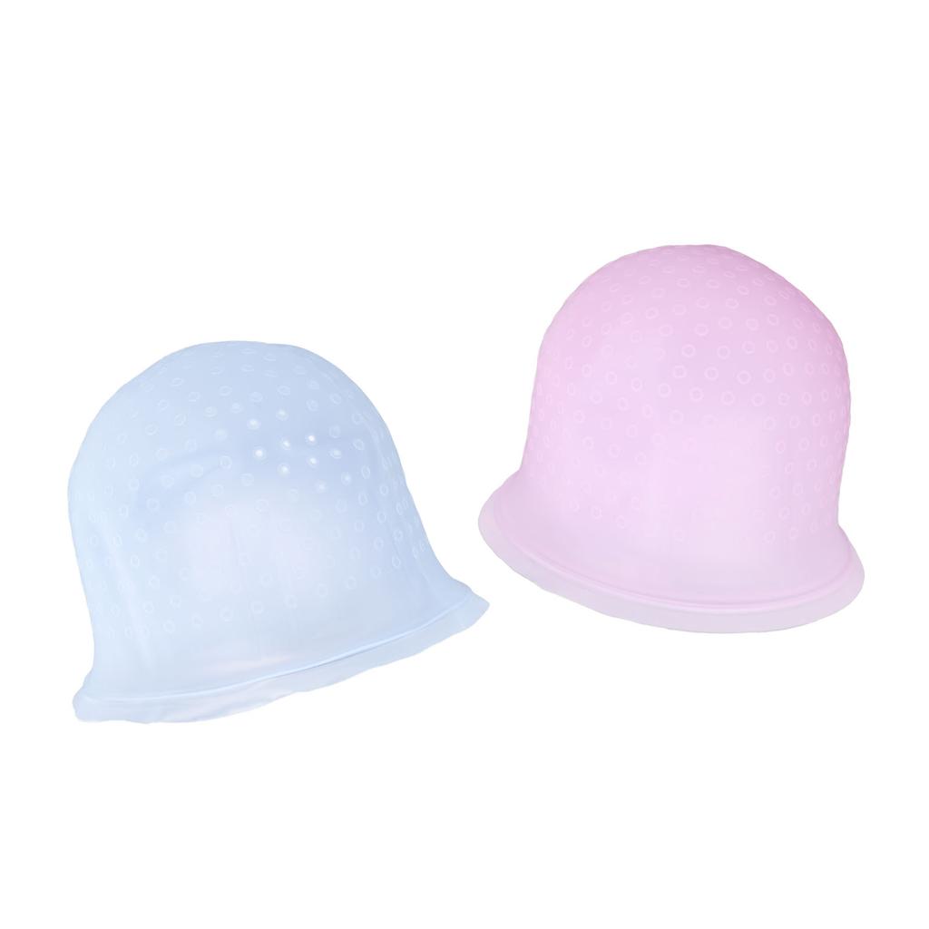 2 Set Silicone Punched Highlight Hair Cap Reusable Professional Hair Dyeing Coloring Staining Cap wi