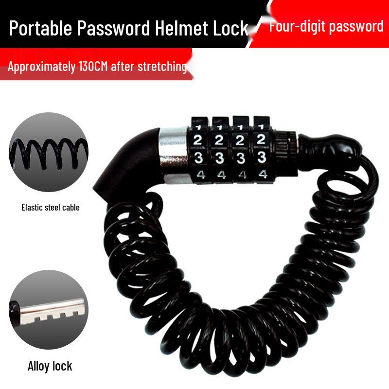 4-stellige Fahrrad-Zahlenschloss: Diebstahlschutz Stahlseil Helm/Fahrradschloss