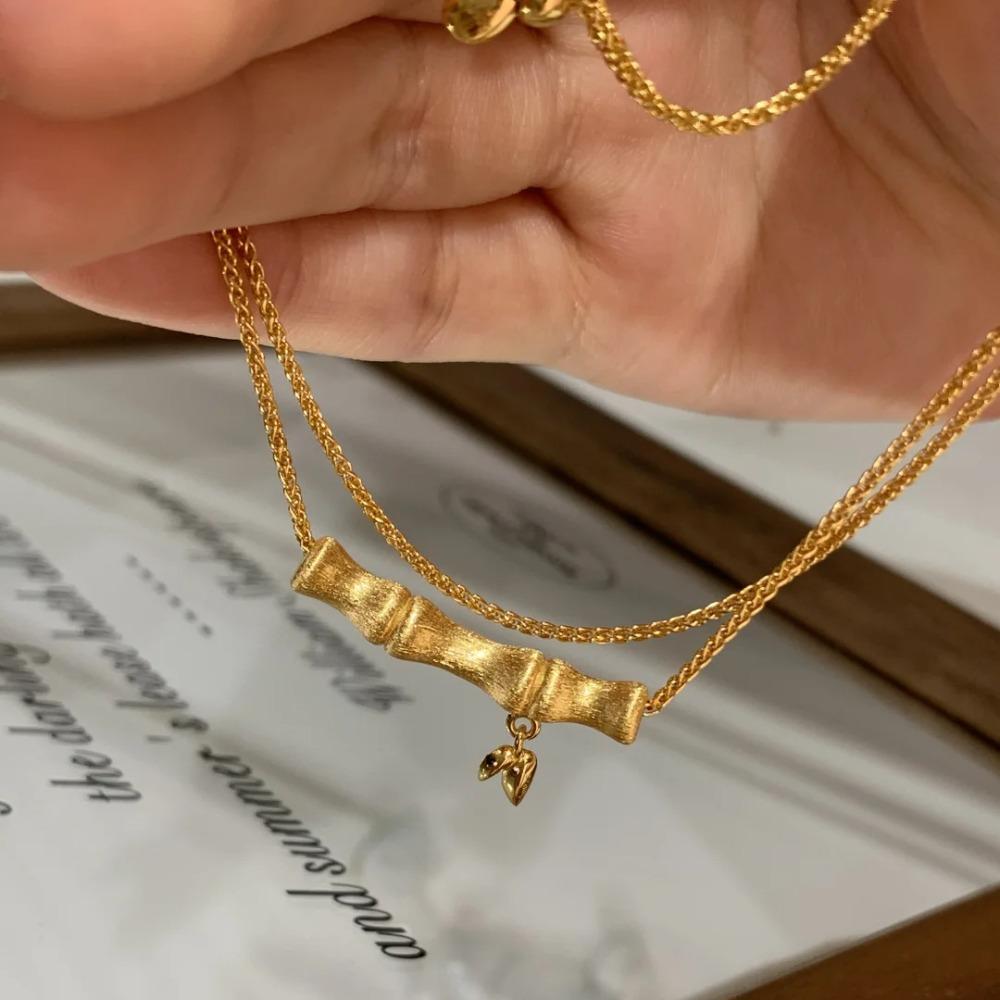 

Chinese Style Gold Plated Bamboo Necklace for Women Minimalist New Asian Fashion Light Luxury Pendant