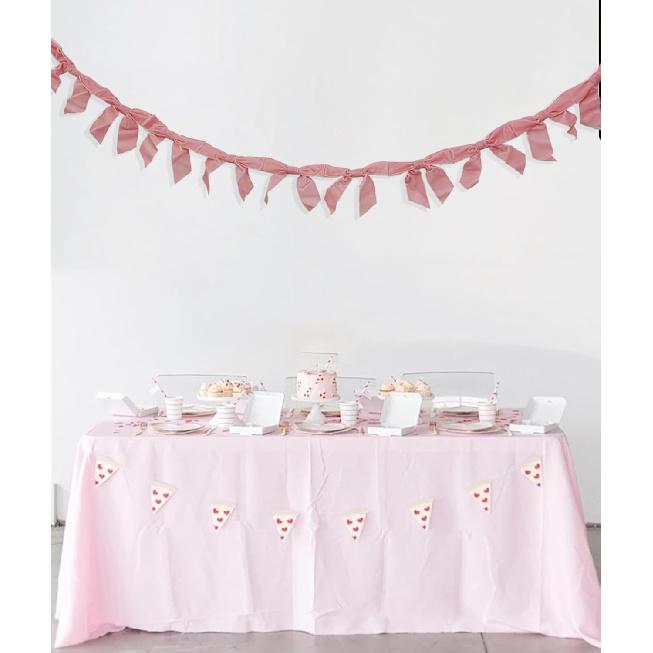 Pink Velvet Bow Garland Hanging Party Decortions, Vintage Bow Garland Girls Birthday Table Decorations, Bridal Shower, Bachelorette Party Decor,