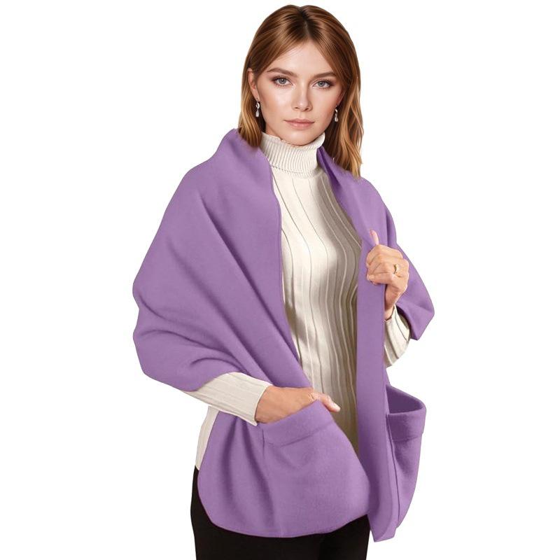 Thickened Solid Color Pocket Scarf & Shawl for Autumn/Winter Warmth